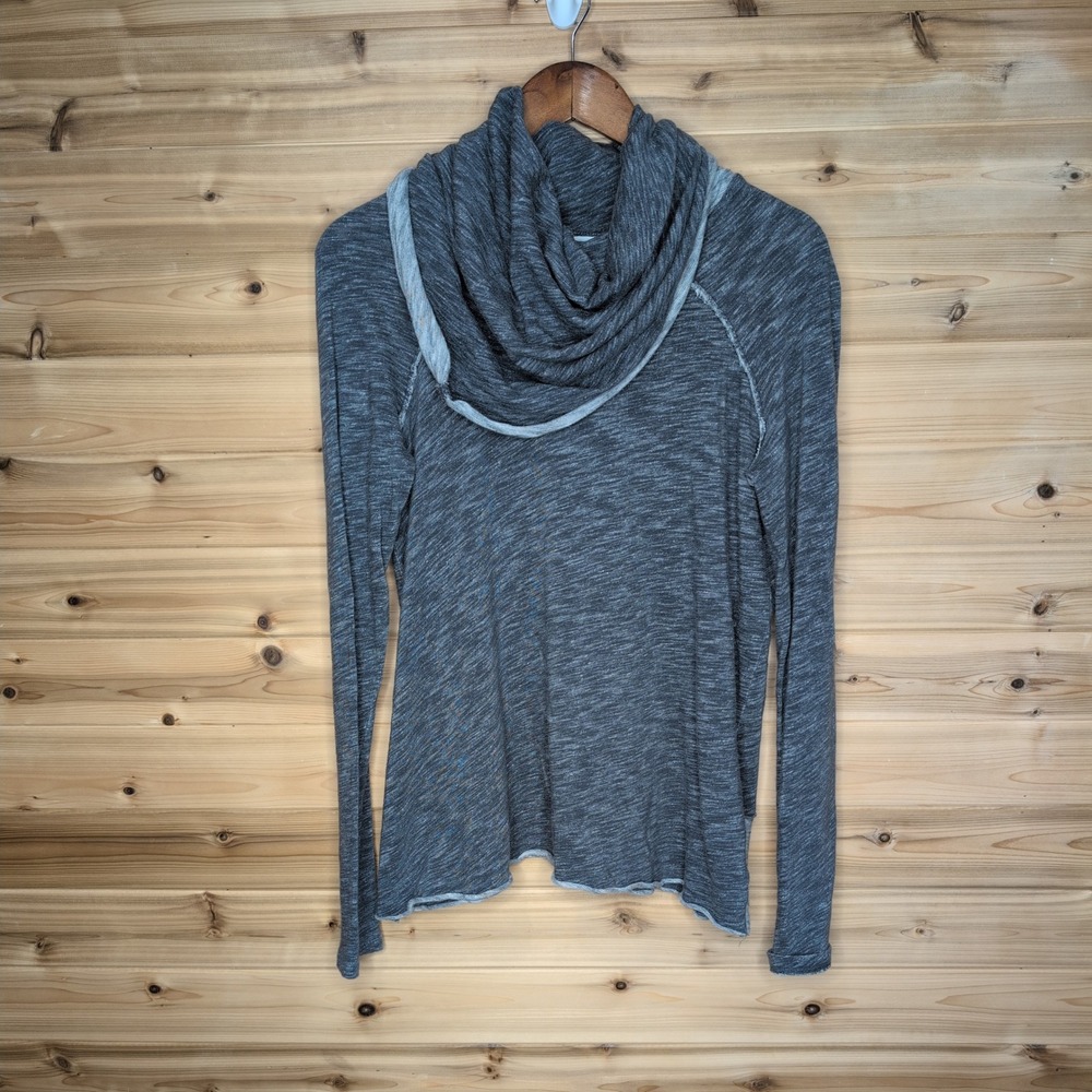 Free People Beach Womens Cowl Neck Long Sleeve Slub Knit Top Grey One Size